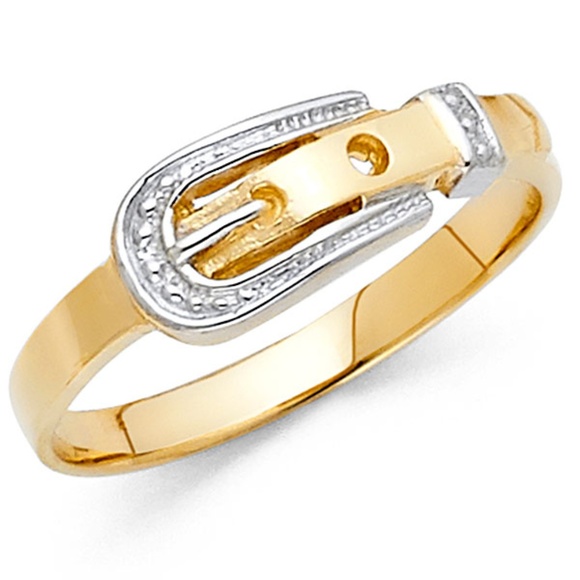 14k 2 tone Real gold Belt Buckle Ring Band